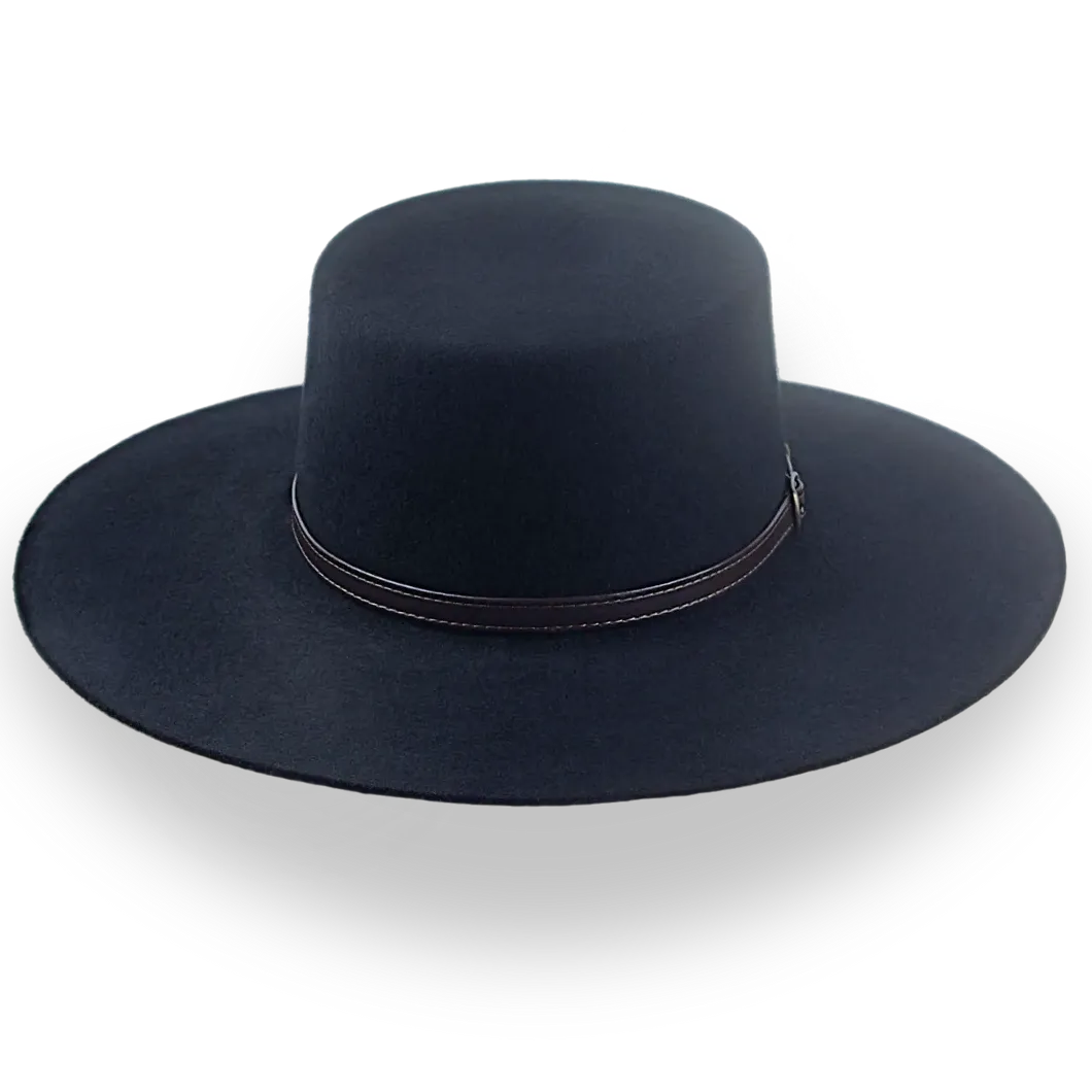 Black Flat Crown Cowboy Hat in Premium Wool Felt | The Galloper - Agnoulita Hats 6 