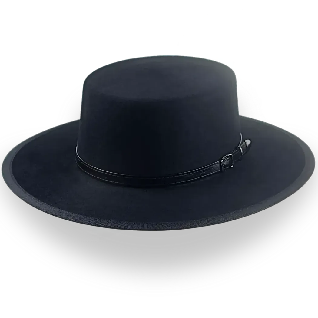 Black Fur Felt Western Flat Top Hat | The Tycoon - Agnoulita Hats 1 