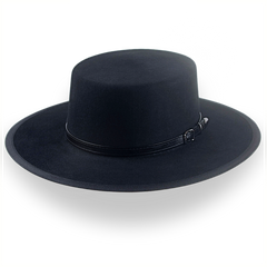 Chapéu de feltro preto Western Flat Top Hat | The Tycoon