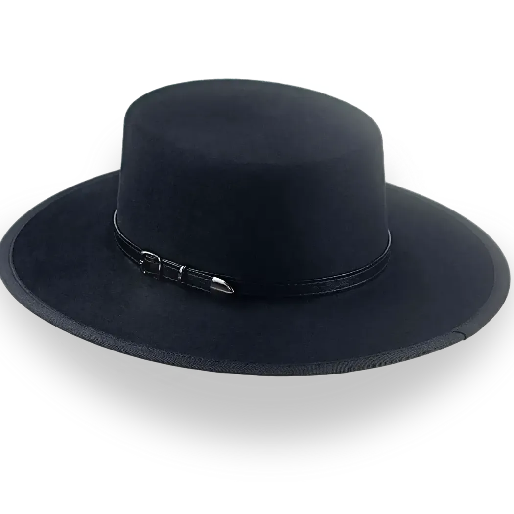 Black Fur Felt Western Flat Top Hat | The Tycoon - Agnoulita Hats 3 