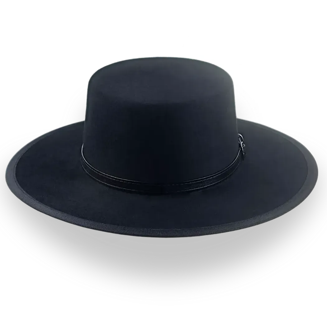 Black Fur Felt Western Flat Top Hat | The Tycoon - Agnoulita Hats 5 