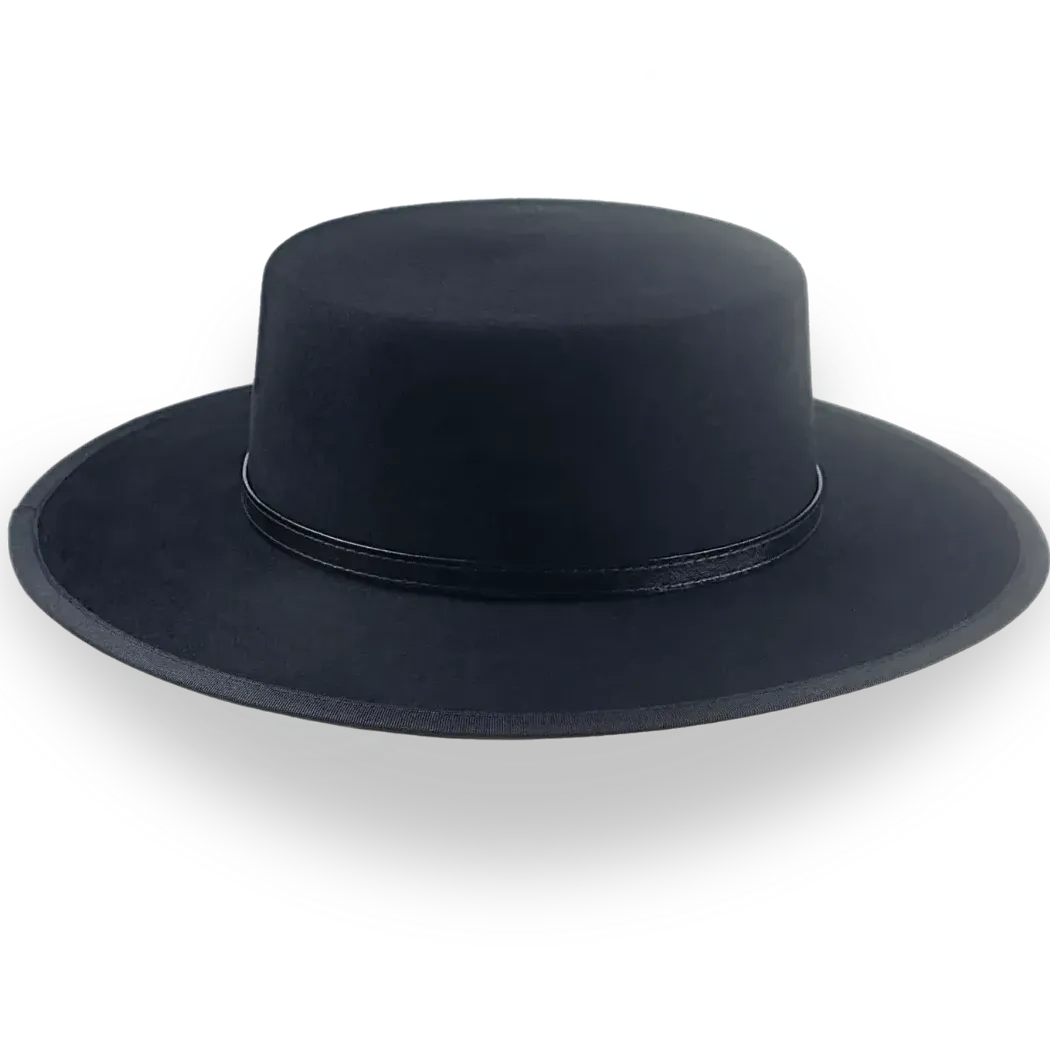 Black Fur Felt Western Flat Top Hat | The Tycoon - Agnoulita Hats 6 