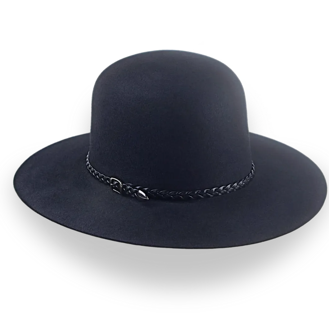 Black Open Crown Cowboy Hat in Malleable Fur Felt | The Indian - Agnoulita Hats 3 