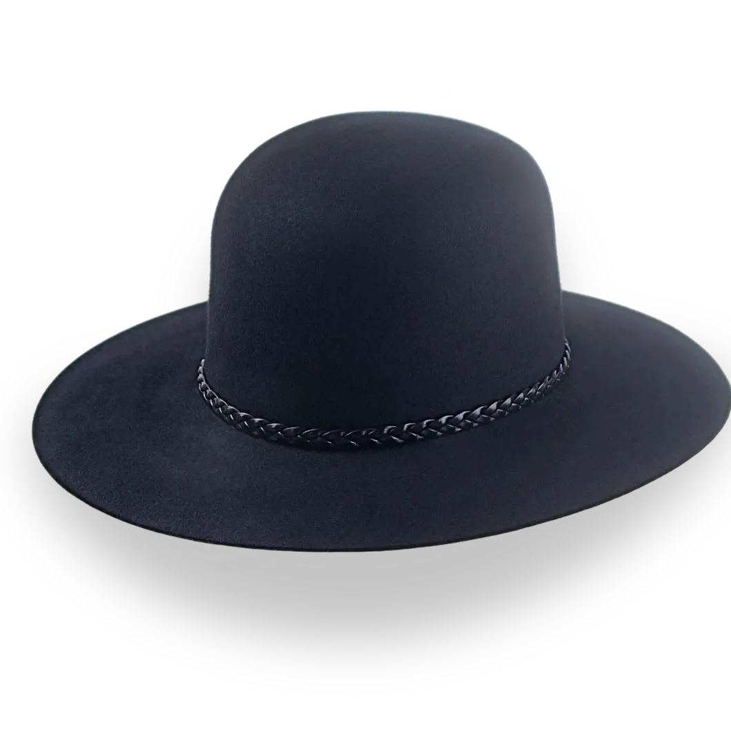 Black Open Crown Cowboy Hat in Malleable Fur Felt | The Indian - Agnoulita Hats 4 
