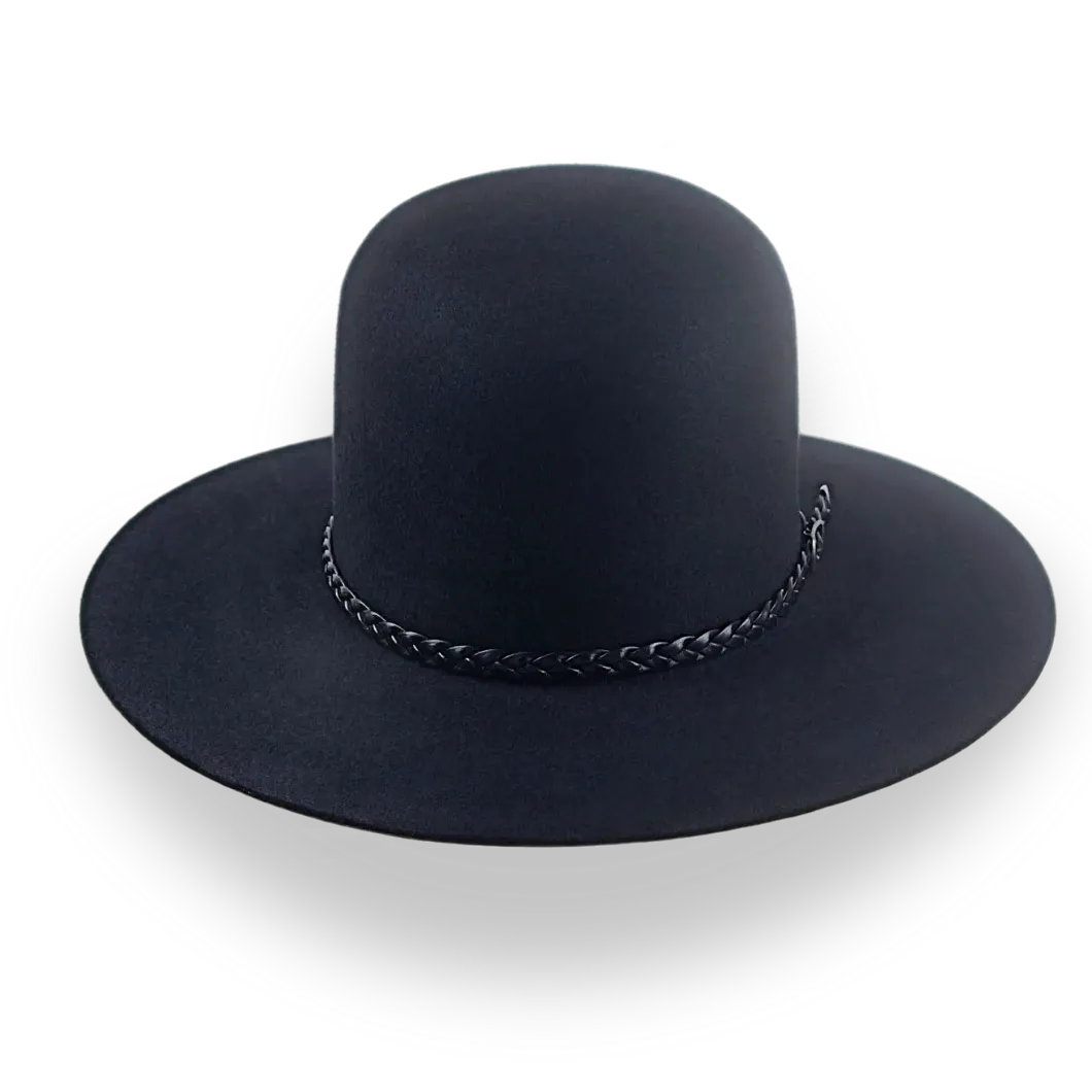 Black Open Crown Cowboy Hat in Malleable Fur Felt | The Indian - Agnoulita Hats 6 