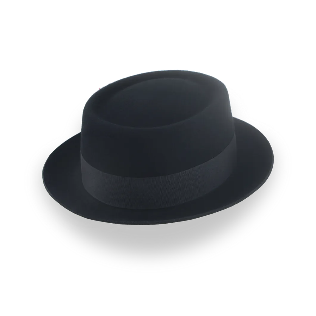 Black Porkpie Hat with Feather in Premium Wool Felt | The Jazzist - Agnoulita Hats 4 