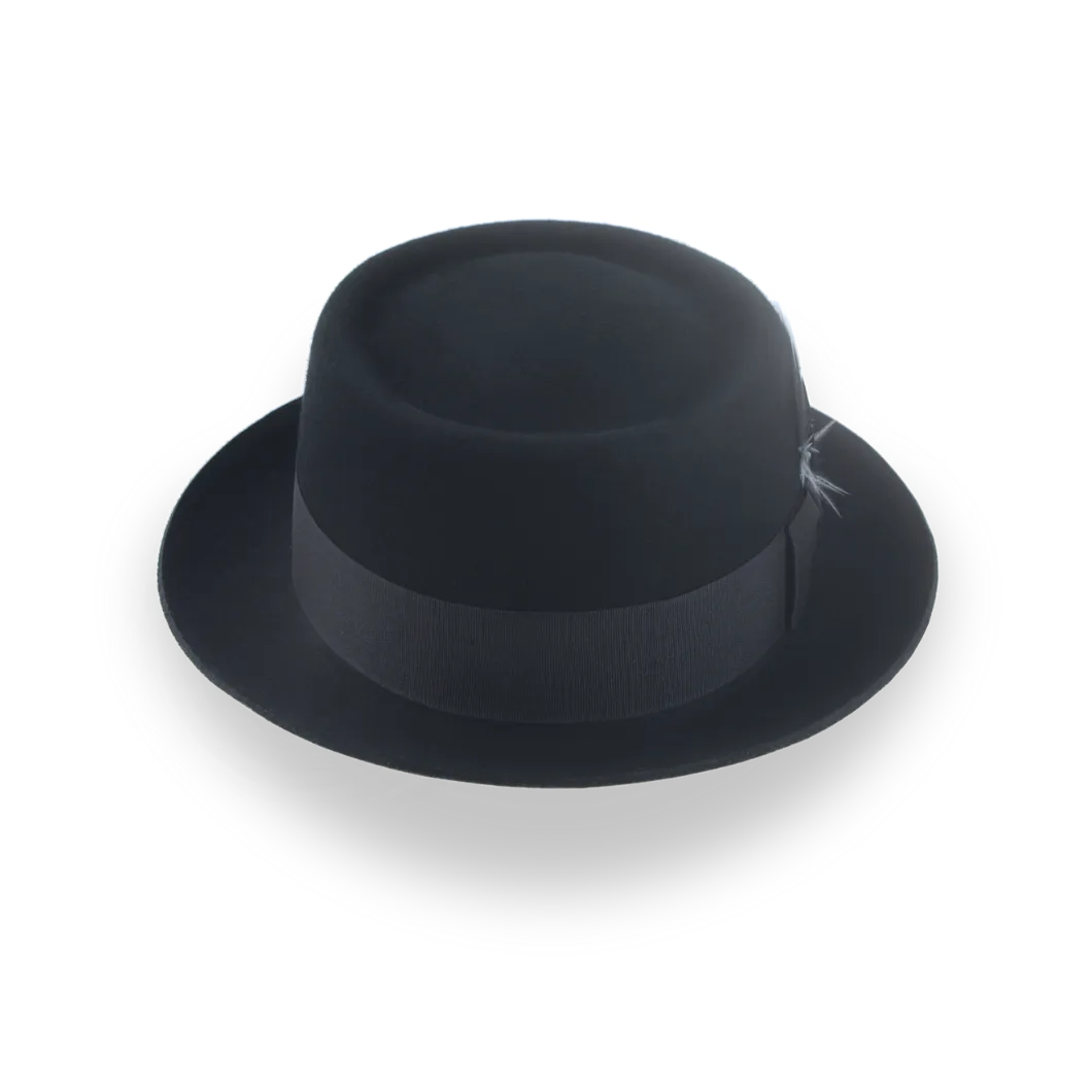 Black Porkpie Hat with Feather in Premium Wool Felt | The Jazzist - Agnoulita Hats 6 