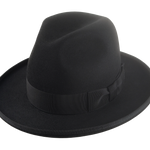 The Williams: Black fedora featuring a wide-brim and unique frayed bow accent | Agnoulita Hats