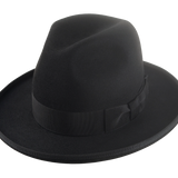 The Williams: Black fedora featuring a wide-brim and unique frayed bow accent | Agnoulita Hats