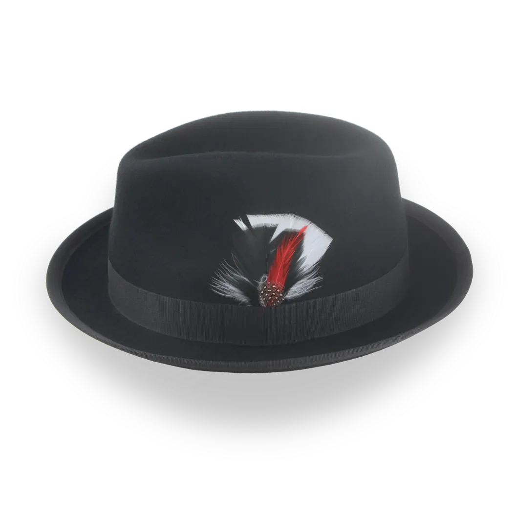 Black Stingy Brim Boston Trilby with Feather in Wool Felt | The Crab - Agnoulita Hats 2 