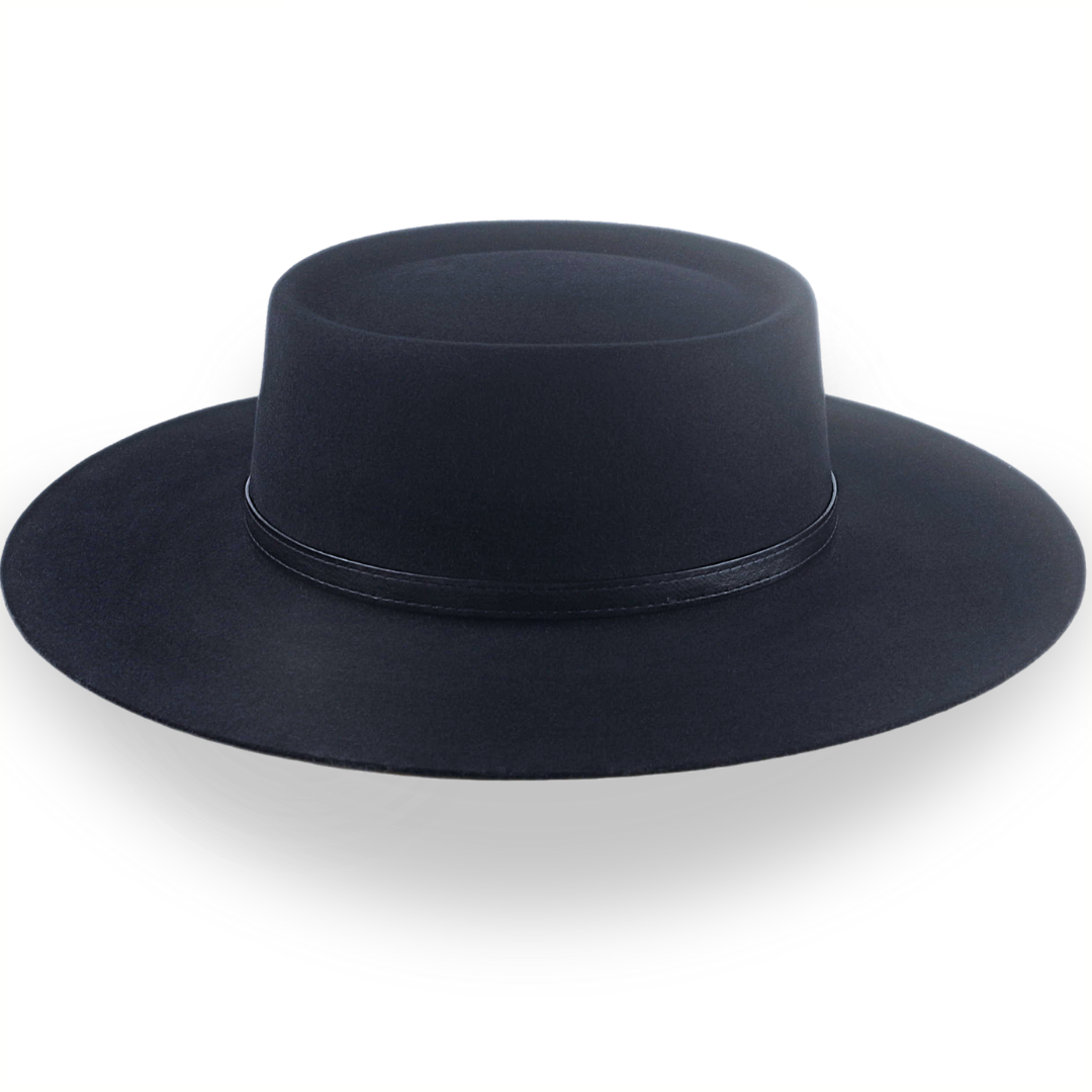 Black felt cowboy hat with 5 inch brim on sale