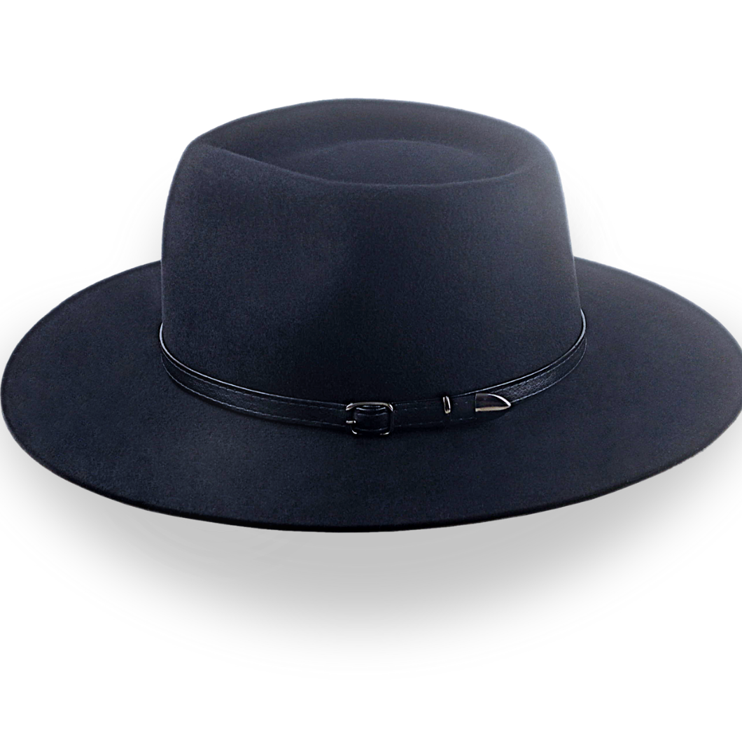 Black Western Outback Flat Brim Hat in Durable Fur Felt | The Centaur - Agnoulita Hats 2 