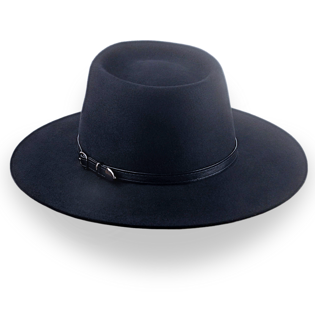Black Western Outback Flat Brim Hat in Durable Fur Felt | The Centaur - Agnoulita Hats 3 