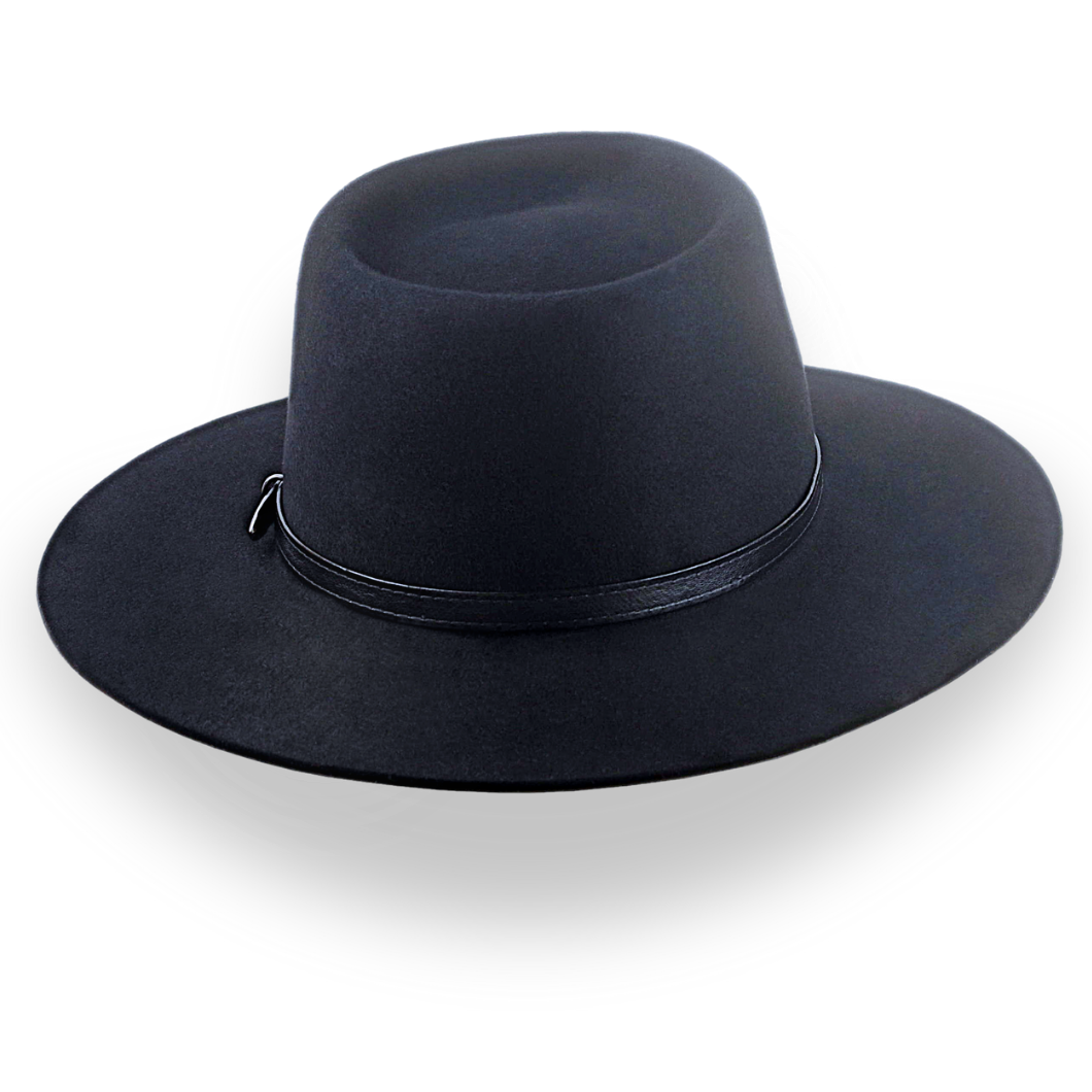 Black Western Outback Flat Brim Hat in Durable Fur Felt | The Centaur - Agnoulita Hats 4 