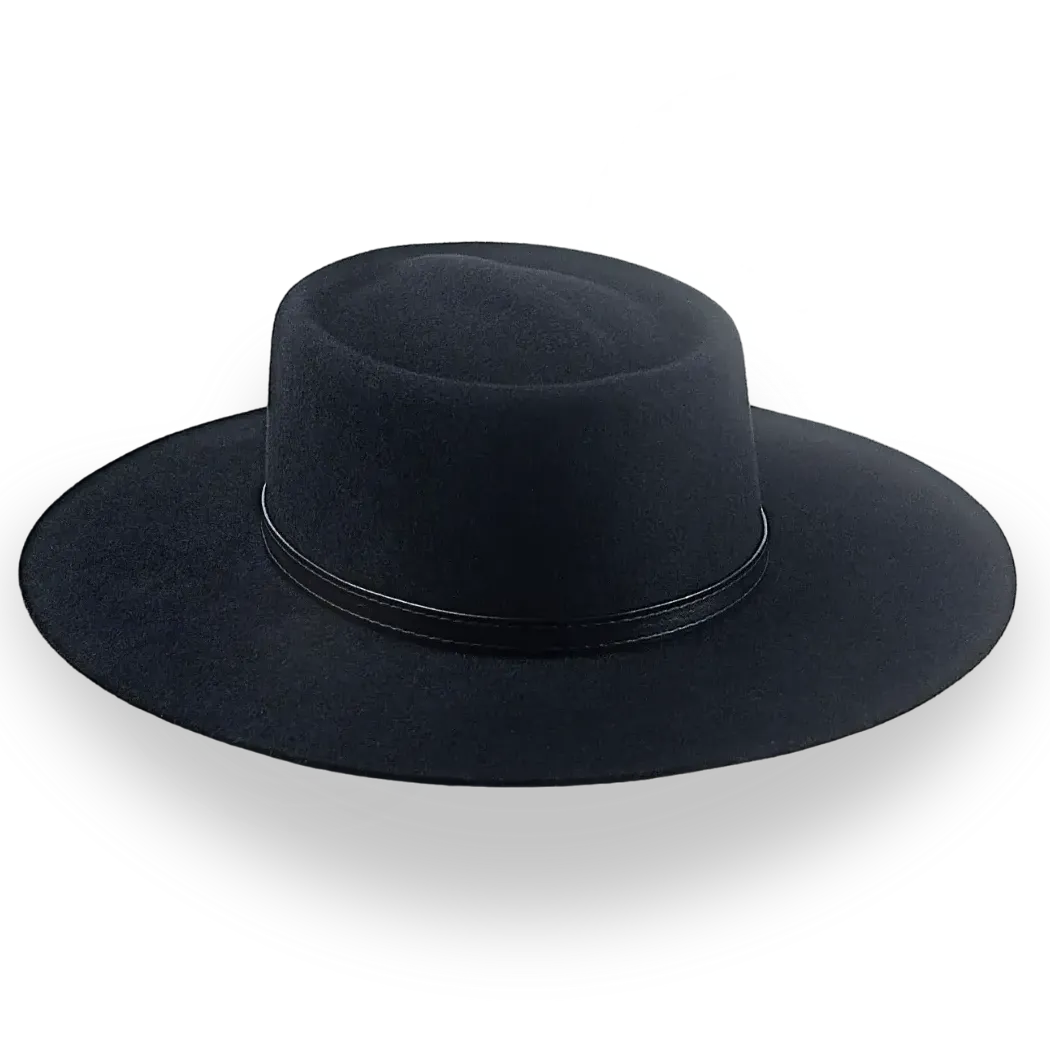 Black Wide Brim Cowboy Hat in Fur Felt | The Gambler - Agnoulita Hats 3 