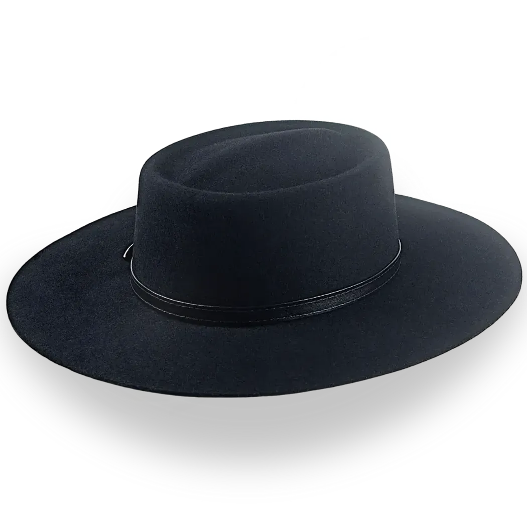 Black Wide Brim Cowboy Hat in Fur Felt | The Gambler - Agnoulita Hats 4 