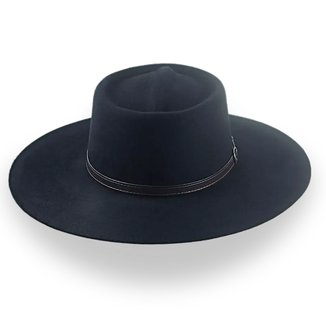 Black Wide Brim Cowboy Hat in Wool Felt | The Gambler - Agnoulita Hats 5 