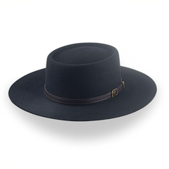 Sombrero de fieltro de piel negro de ala ancha con elegante Crown telescópica | El Tasco