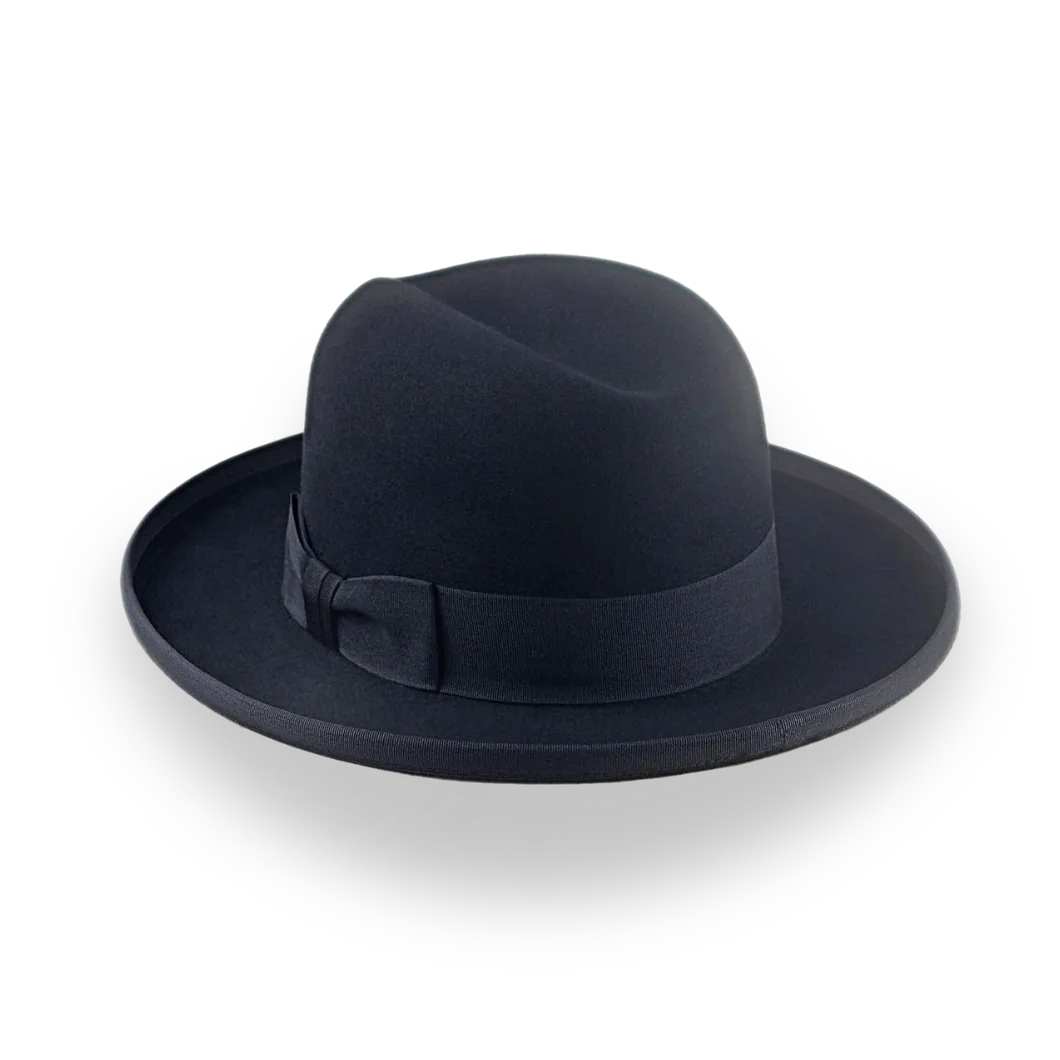 Black Wide Brim Homburg Hat in Fur Felt | The Bostonian - Agnoulita Hats 3 