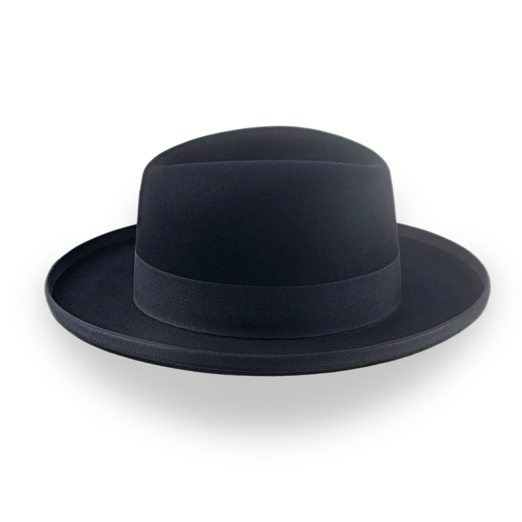 Black Wide Brim Homburg Hat in Fur Felt | The Bostonian - Agnoulita Hats 5 