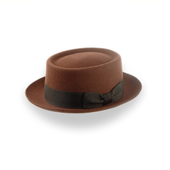 Brązowy klasyczny kapelusz Porkpie Fedora z filcu wełnianego Premium | The Antico