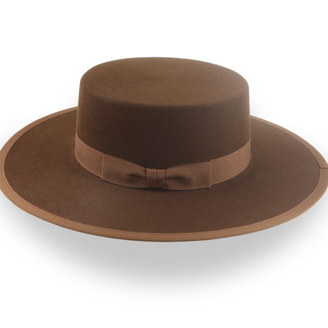 Brown Flat Crown Cowboy Hat in Durable Fur Felt | The Gaucho - Agnoulita Hats 2 