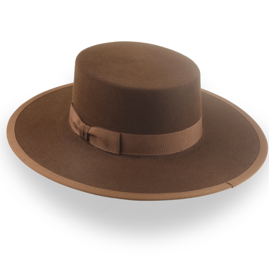Brown Flat Crown Cowboy Hat in Durable Fur Felt | The Gaucho - Agnoulita Hats 3 