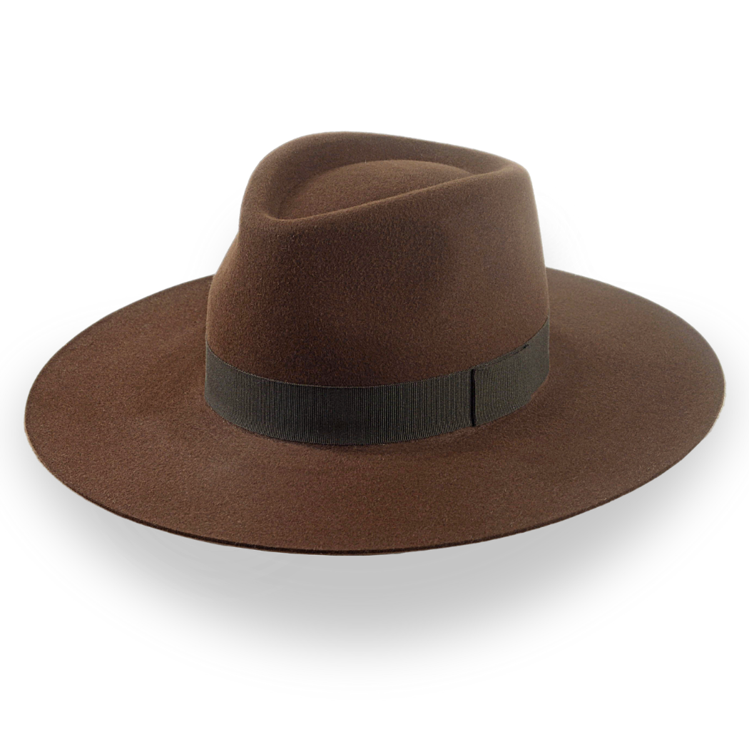 Brown Wide Brim Homburg Hat Wide Brim Rancher Fedora Hat The