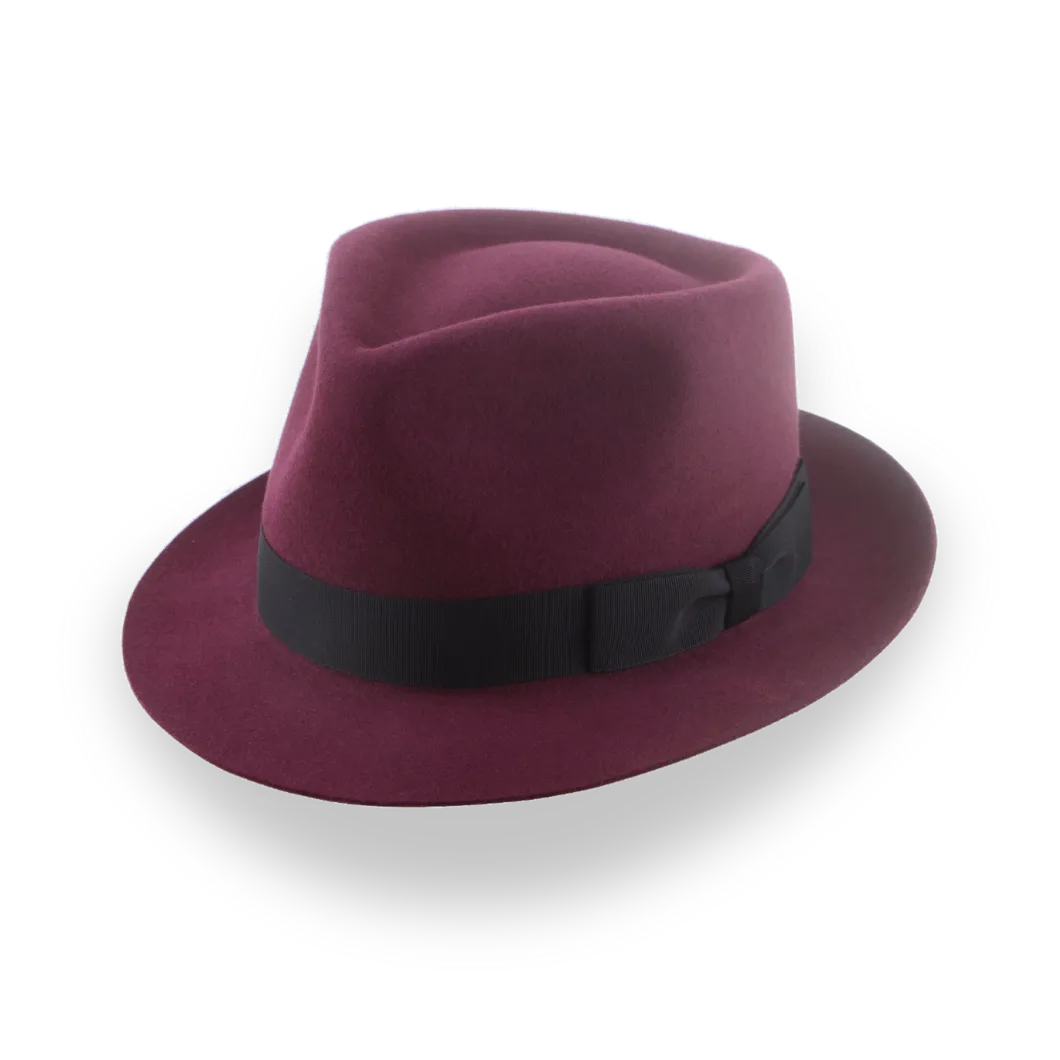 Burgundy Short Brim Trilby Hat in Elegant Beaver Fur Felt | The Verve - Agnoulita Hats 1 