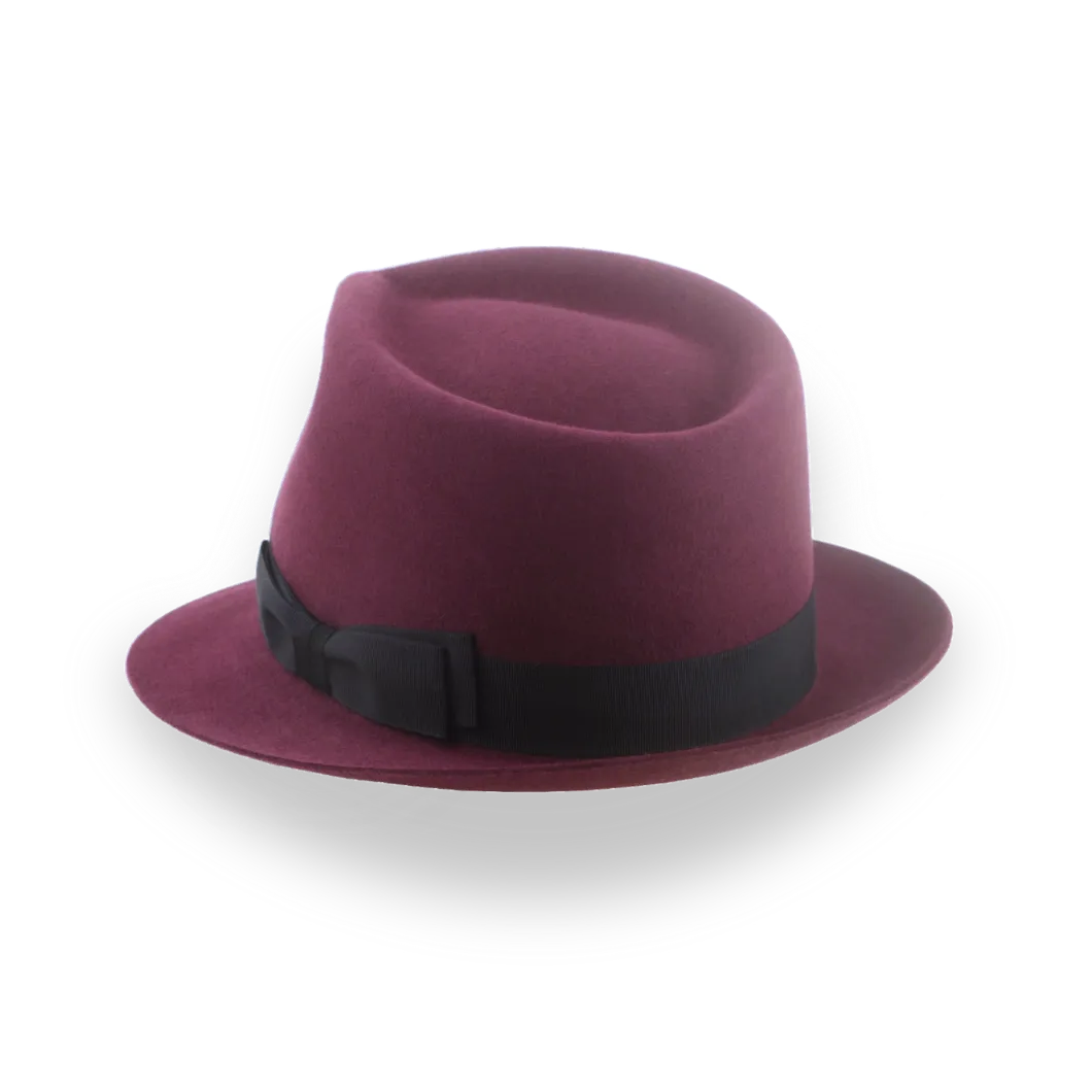 Burgundy Short Brim Trilby Hat in Elegant Beaver Fur Felt | The Verve - Agnoulita Hats 3 