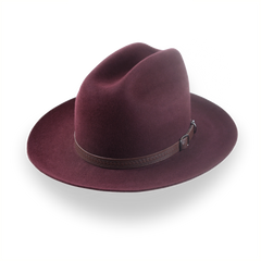 Burgundy Western Fedora with Artisanal Leather Hat Belt | The Patriot