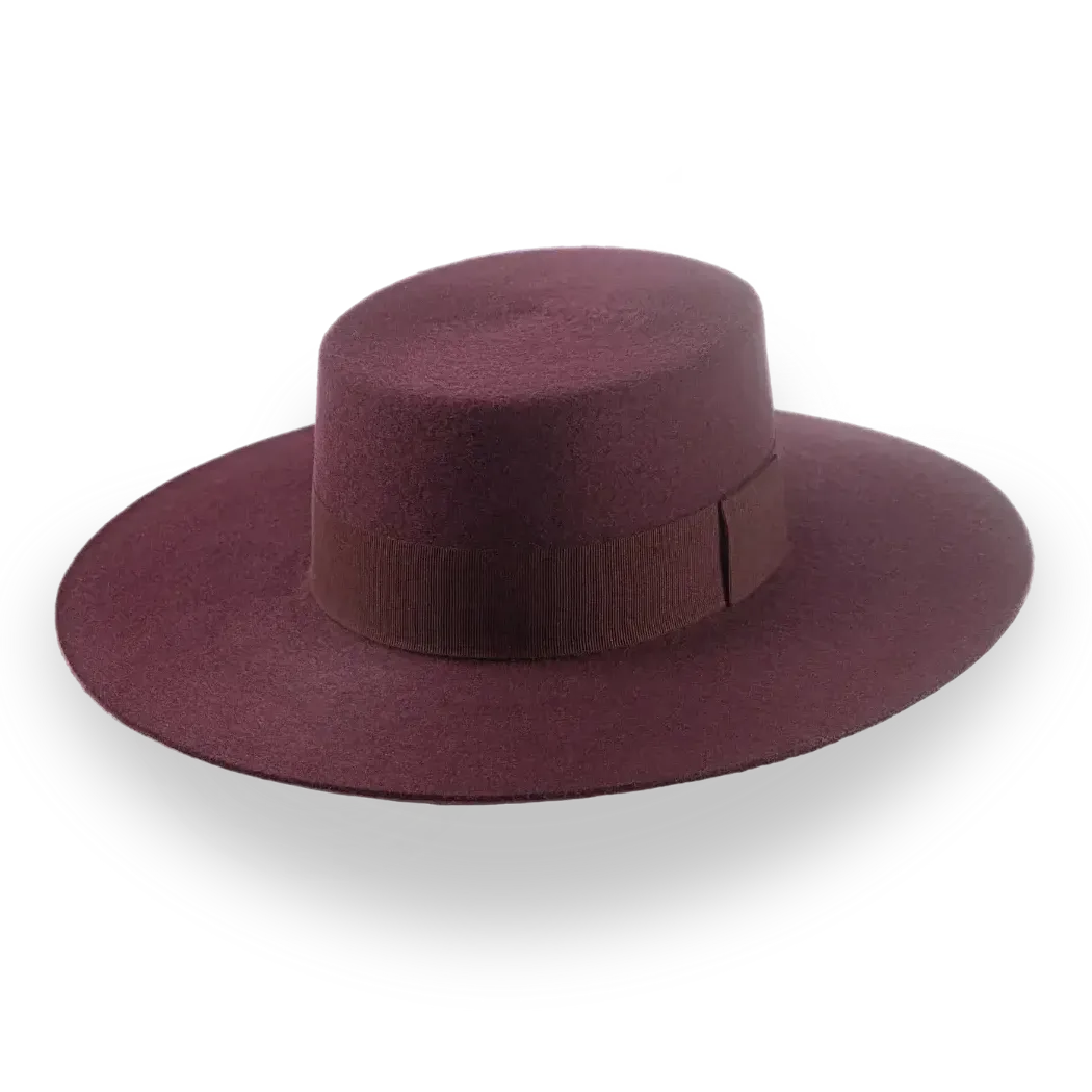 Burgundy Western Style Flat Brim Hat in Premium Wool Felt | The Mestizo - Agnoulita Hats 1 