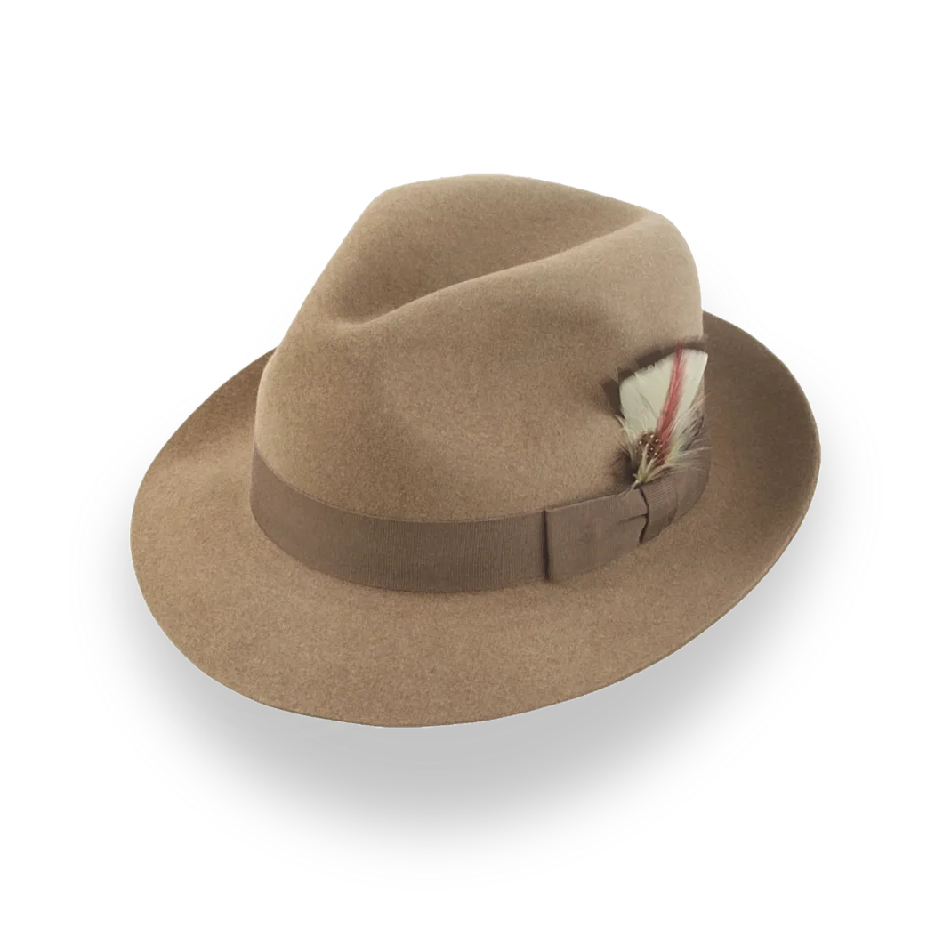 Camel Medium Brim Fedora in Premium Beaver Fur Felt | The Phoenix - Agnoulita Hats 1 