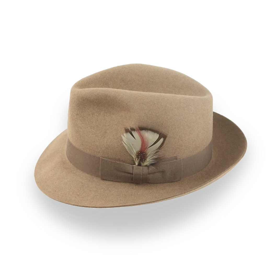 Camel Medium Brim Fedora in Premium Beaver Fur Felt | The Phoenix - Agnoulita Hats 2 