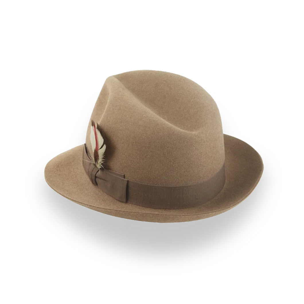 Camel Medium Brim Fedora in Premium Beaver Fur Felt | The Phoenix - Agnoulita Hats 3 