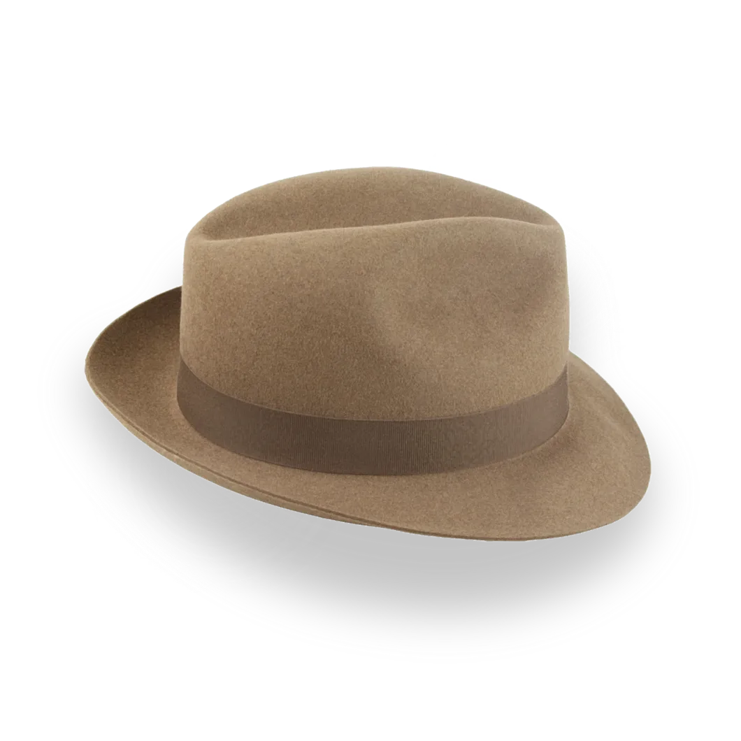 Camel Medium Brim Fedora in Premium Beaver Fur Felt | The Phoenix - Agnoulita Hats 5 