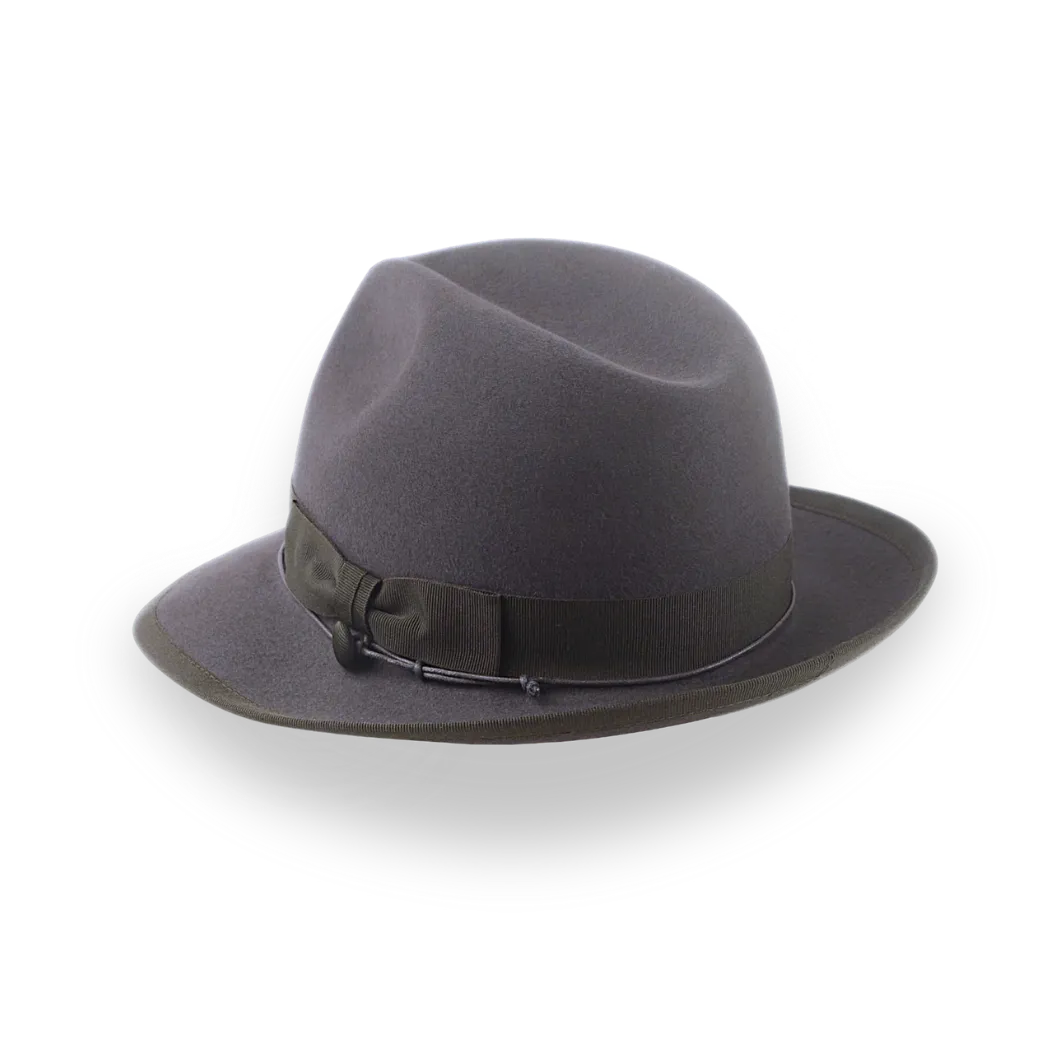 Caribou Grey Snap Brim Fedora Hat for Men in Fur Felt | The Sebastian - Agnoulita Hats 3 
