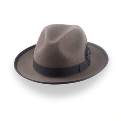 Chapeau Fedora à large bord Caribou gris pour homme en feutre de fourrure de première qualité | The Thiago