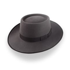 Caribou Grey Wide Brim Porkpie Hat with Custom Fit | The Oppenheimer