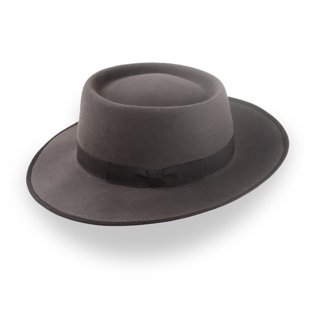 Caribou Grey Wide Brim Porkpie Hat with Custom Fit | The Oppenheimer - Agnoulita Hats 2 