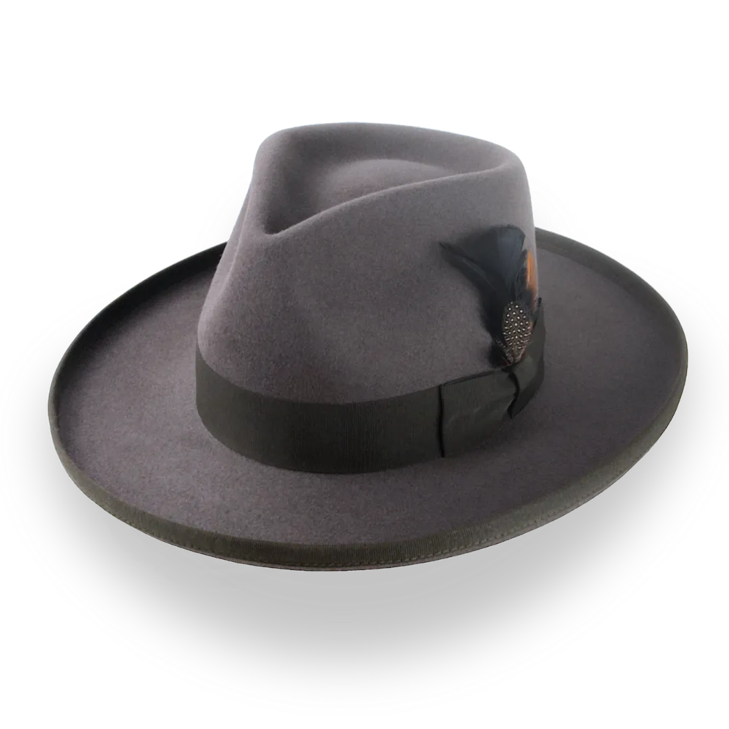 Caribou Grey Wide Rolled Brim Fedora Hat in Fur Felt | The Rooster - Agnoulita Hats 1 