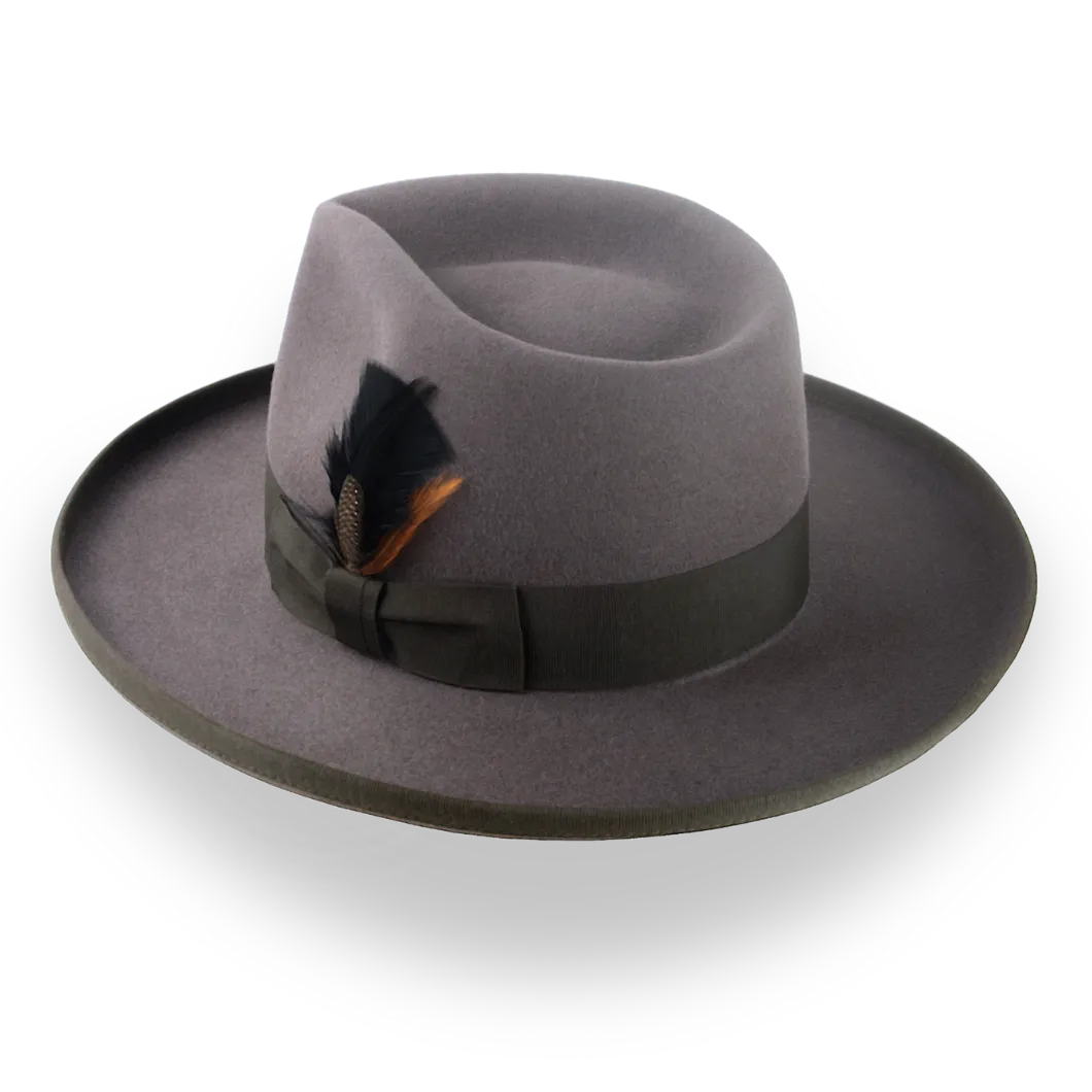 Caribou Grey Wide Rolled Brim Fedora Hat in Fur Felt | The Rooster - Agnoulita Hats 3 