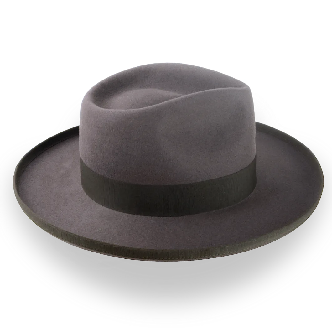 Caribou Grey Wide Rolled Brim Fedora Hat in Fur Felt | The Rooster - Agnoulita Hats 5 