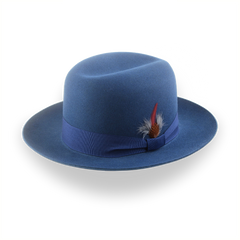 Fedora da uomo a tesa larga in stile casual in pelliccia blu