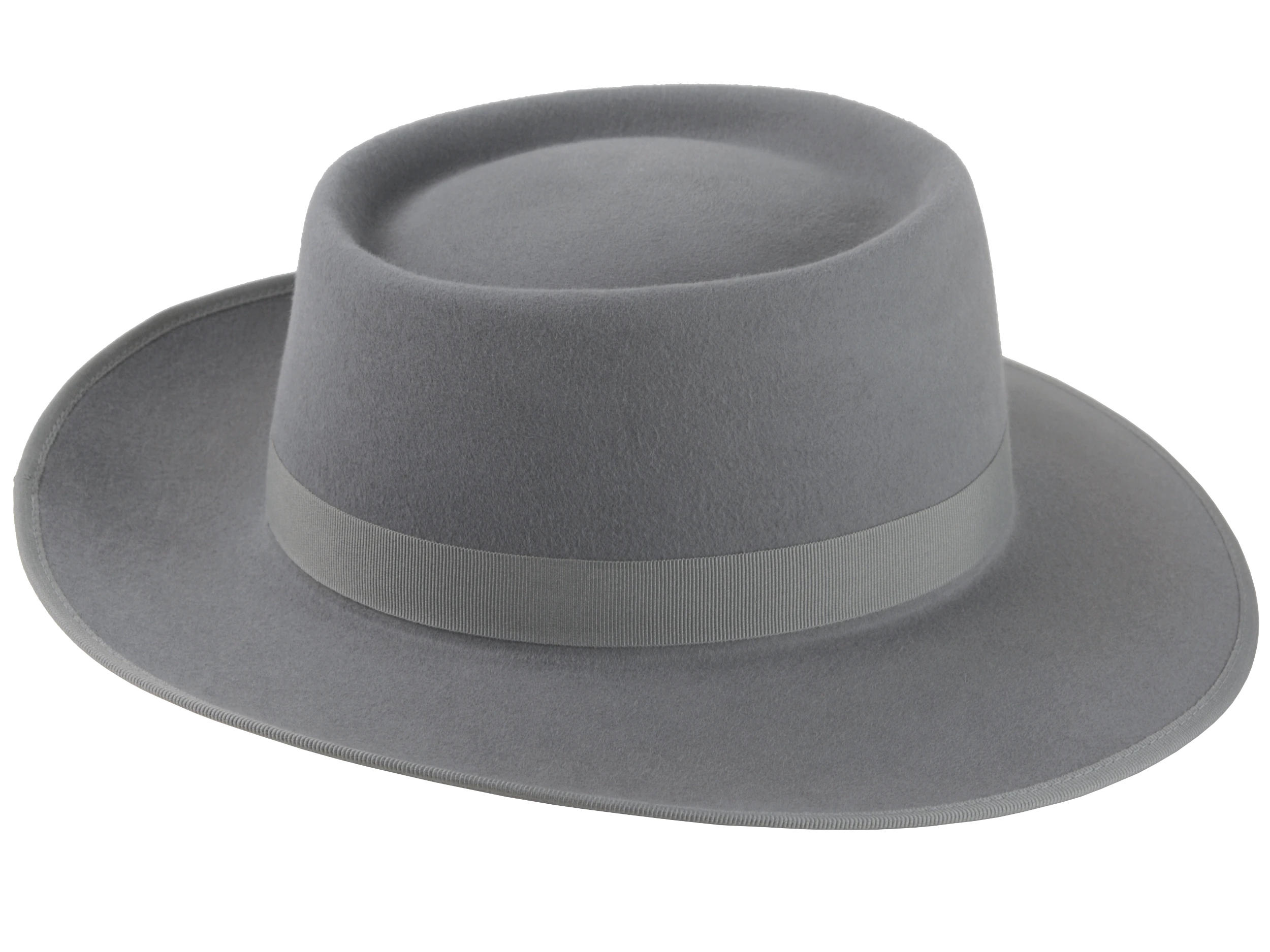 Oppenheimer hat from a side angle showcasing its 3" ribbon-bound brim  | Agnoulita Hats