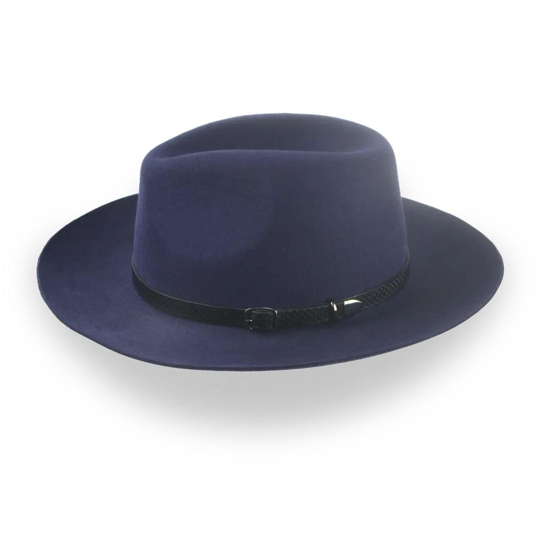 Dark Blue Outback Fur Felt Fedora with Leather Hat Belt | The Rebel - Agnoulita Hats 2 