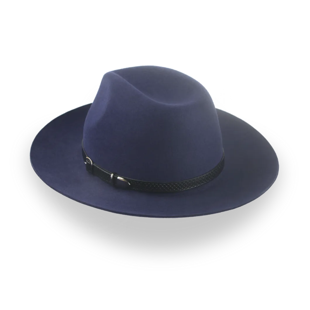 Dark Blue Outback Fur Felt Fedora with Leather Hat Belt | The Rebel - Agnoulita Hats 3 
