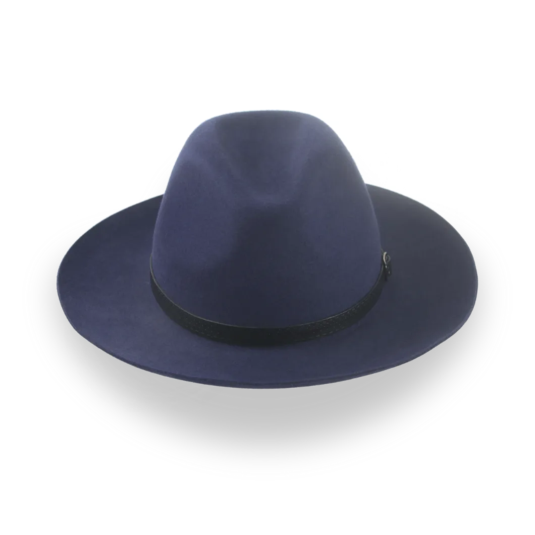 Dark Blue Outback Fur Felt Fedora with Leather Hat Belt | The Rebel - Agnoulita Hats 6 