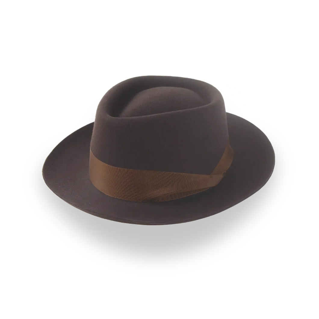 Dark Brown Diamond Crown Jazz Fedora in Smooth Fur Felt | The Roamer - Agnoulita Hats 1 