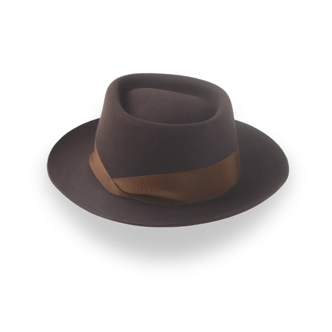 Dark Brown Diamond Crown Jazz Fedora in Smooth Fur Felt | The Roamer - Agnoulita Hats 3 